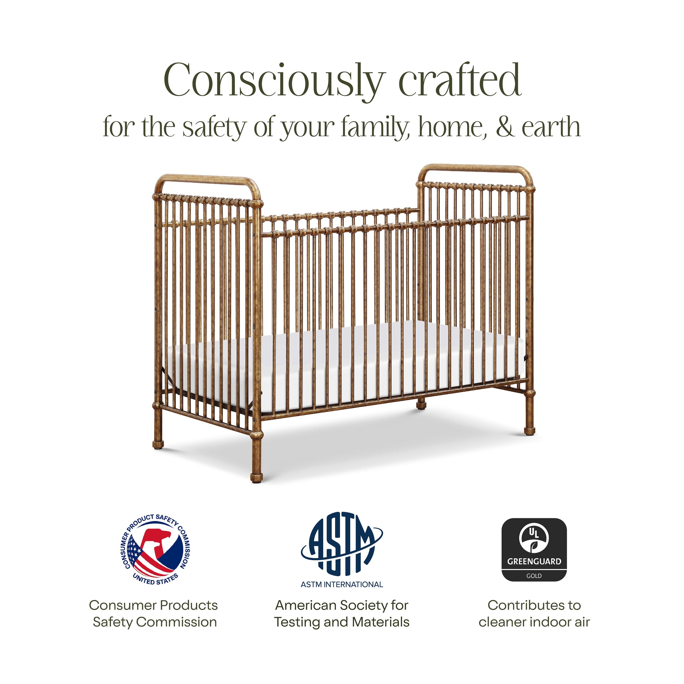 M15501VG,Abigail 3-in-1 Convertible Crib in Vintage Gold