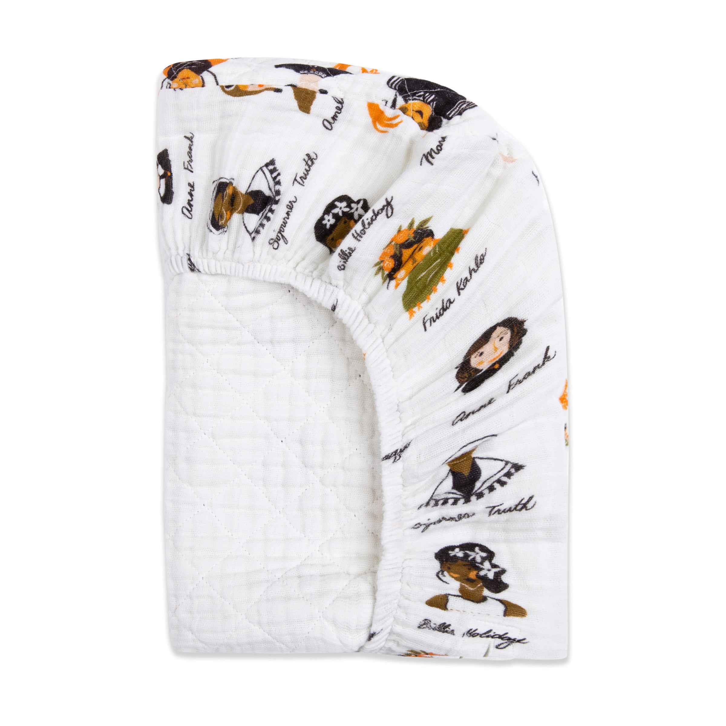 T28437,Women In History Quilted Muslin Changing Pad Cover in GOTS Certified Organic Cotton