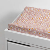 T28037,Daisy Quilted Muslin Changing Pad Cover in GOTS Certified Organic Cotton
