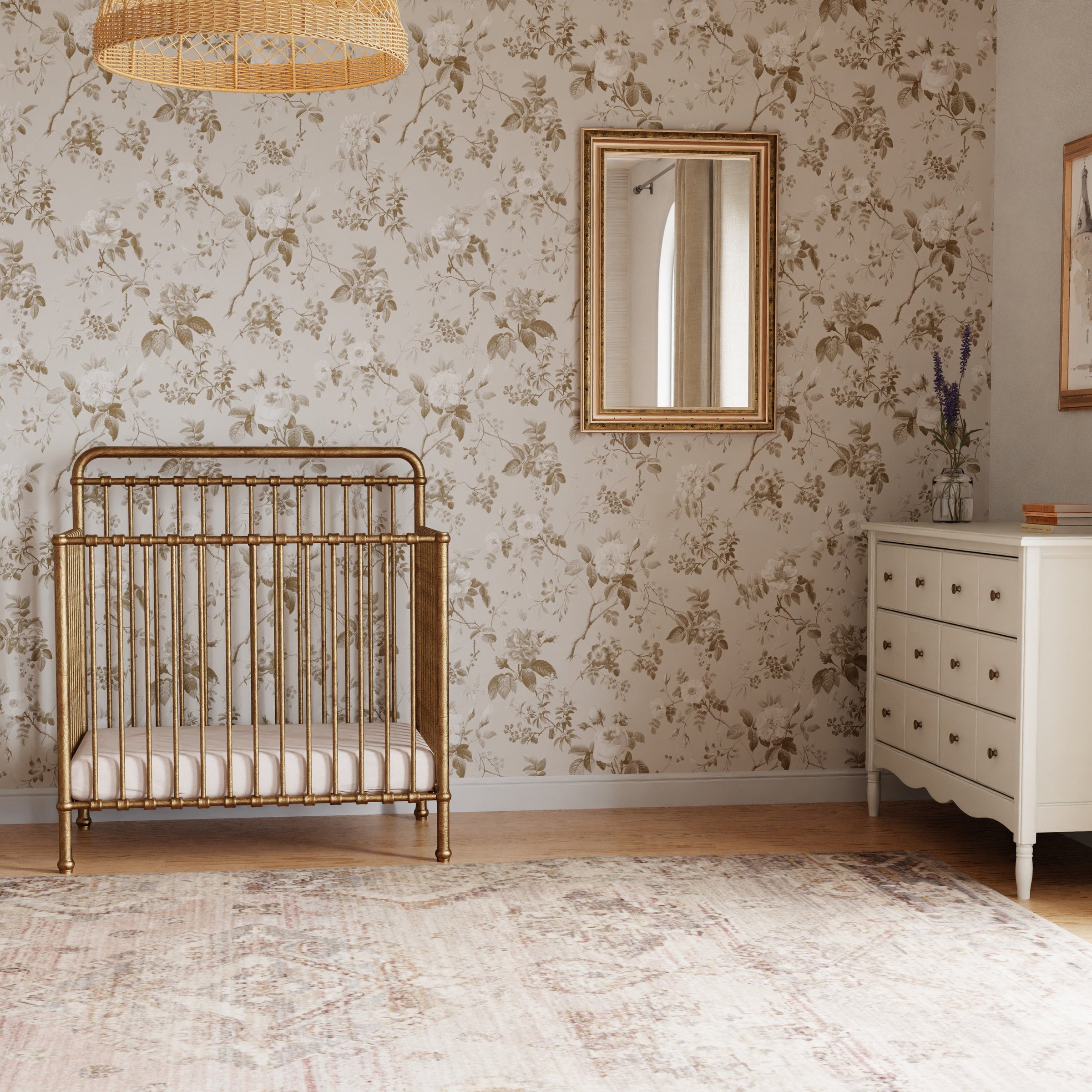 M15398VG,Winston 4-in-1 Convertible Mini Crib in Vintage Gold
