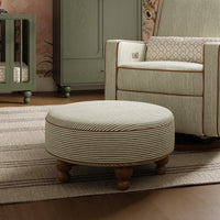 M33385OSCTF,Nate Berkus x Babyletto Astre Ottoman in Perf Olive Stripe Eco-Crossweave w/Toffee feet