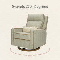 M23082OSCTB,Nate Berkus x Babyletto Sigi Pro Power Recliner in Perf Olive Stripe Eco-Crossweave w/Toffee Base