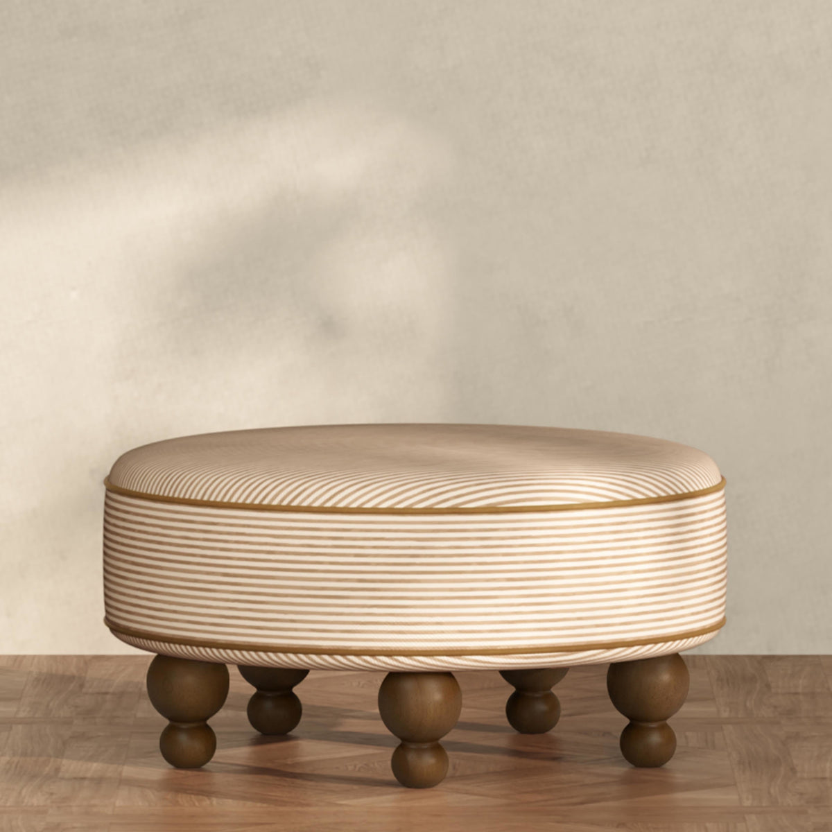 M33385BSCTF,Nate Berkus x Babyletto Astre Ottoman in Perf Bronze Stripe Eco-Crossweave w/Toffee feet