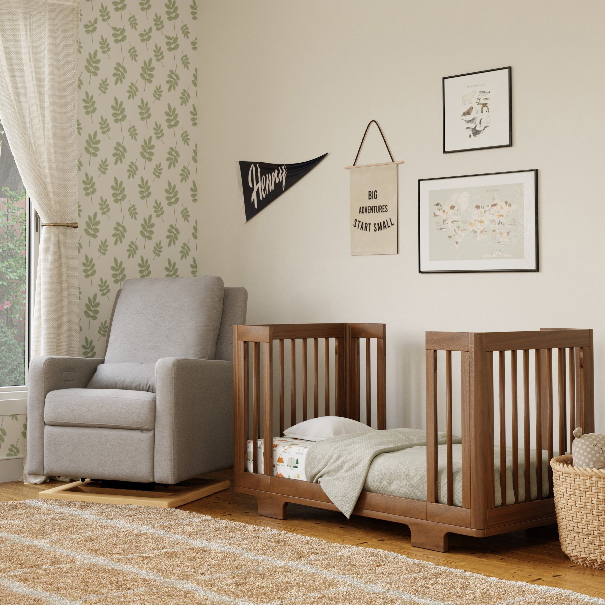 M23401NL,Yuzu 8-in-1 Convertible Crib w/All-Stages Conversion Kits in Natural Walnut