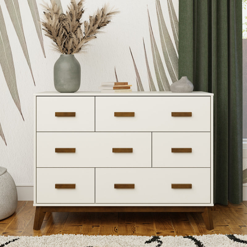 M5826WNL,Scoot 6-Drawer Dresser in White/Natural Walnut