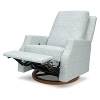 M22287BPBDB,Crewe Recliner and Swivel Glider in Bellflowers in Powdered Blue w/Dark Wood Base