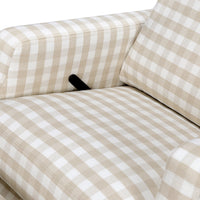 M22287TGHLB,Crewe Recliner and Swivel Glider in Tan Gingham with Light Wood Base