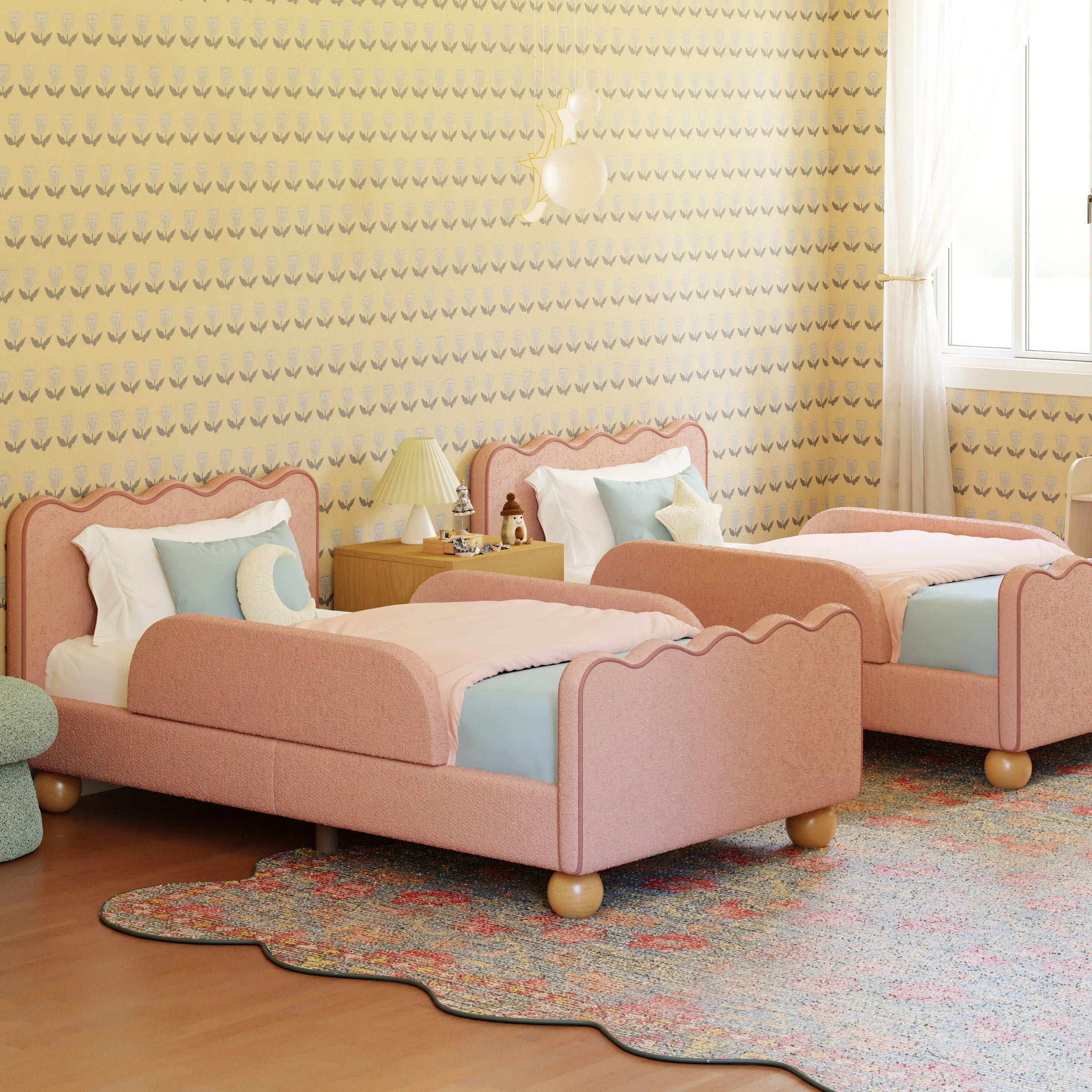 M32099PRSB,Upholstered Twin/Full Bed Guardrails in Performance Rose Boucle