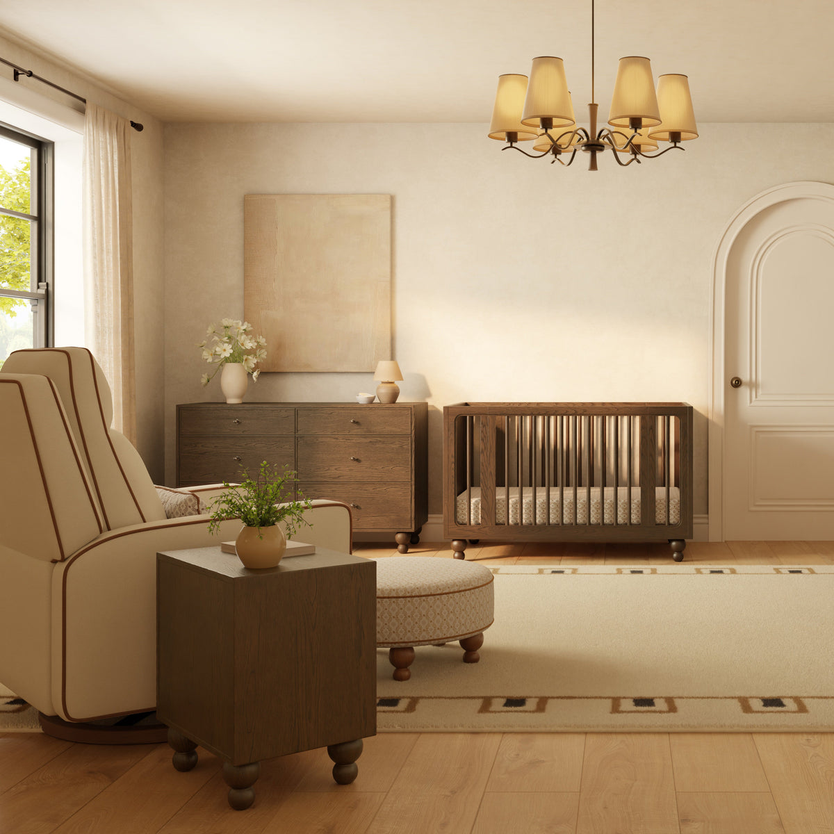M33380TE,Nate Berkus x Babyletto Astre All-Stages Crib w/Bassinet & Toddler Bed Kits in Toffee