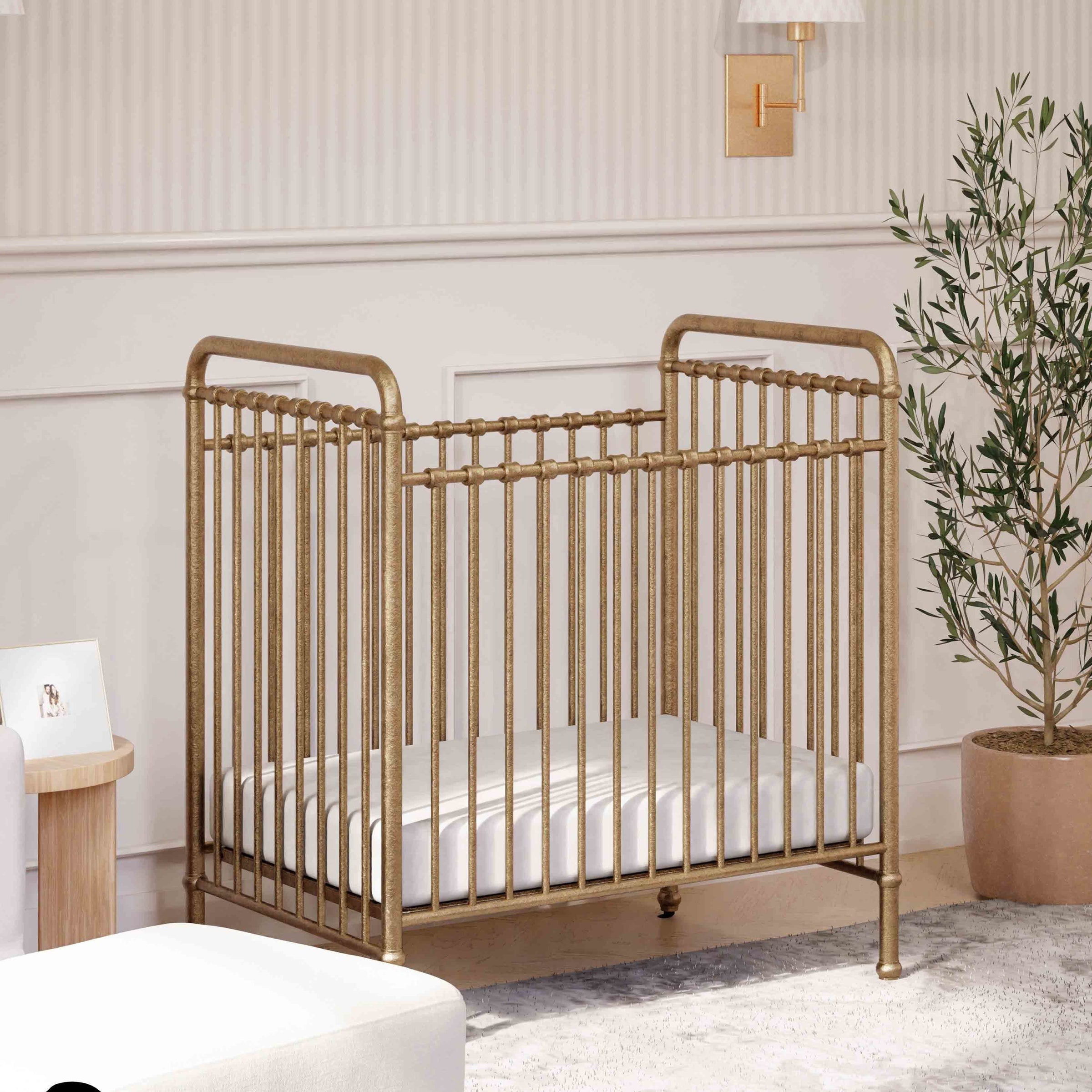 M15598VG,Abigail 3-in-1 Convertible Mini Crib in Vintage Gold