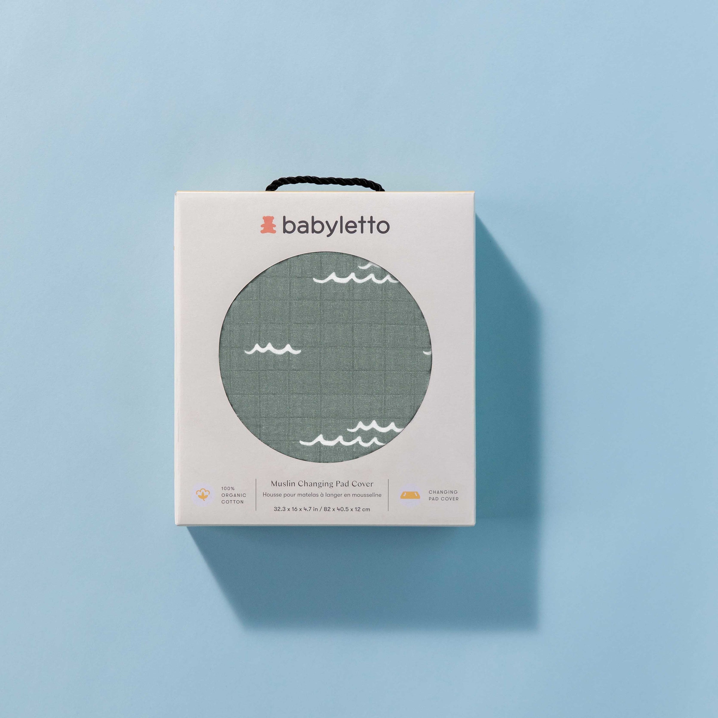 T27137,Ocean Waves Quilted Muslin Changing Pad Cover in GOTS Certified Organic Cotton