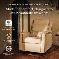 M23082PCMTB,Nate Berkus x Babyletto Sigi Pro Power Recliner in Performance Cream Linen w/Toffee Base