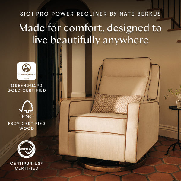 M23082PCMTB,Nate Berkus x Babyletto Sigi Pro Power Recliner in Performance Cream Linen w/Toffee Base