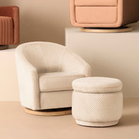 M5887IVCL,Madison Swivel Glider in Ivory Velvet Checker w/ Light Wood Base