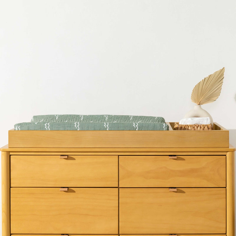 T27137,Ocean Waves Quilted Muslin Changing Pad Cover in GOTS Certified Organic Cotton