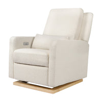 M23085WBLB,Sigi Glider Recliner w/ Electronic Control and USB in Ivory Boucle w/ Light Wood Base