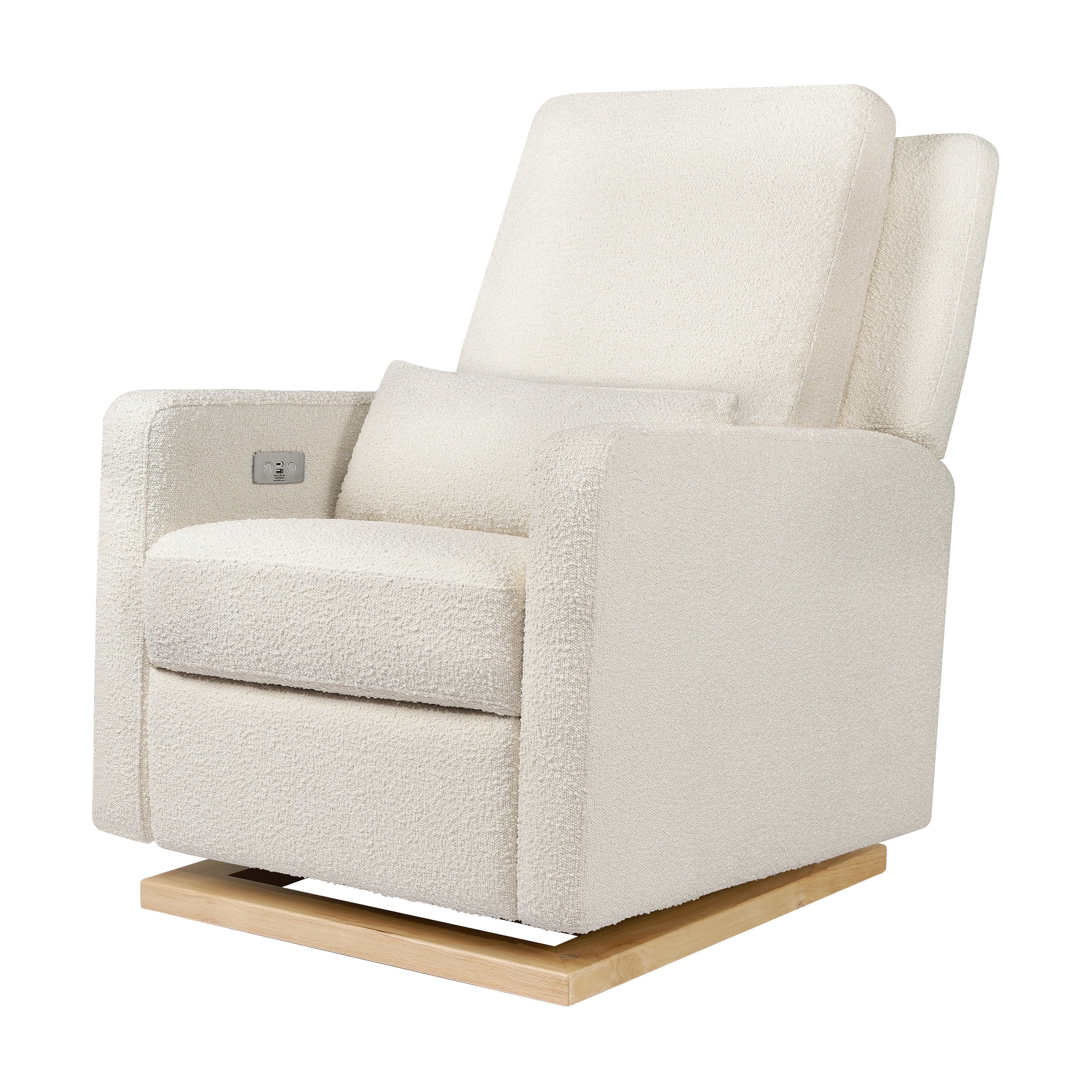 M23085WBLB,Sigi Glider Recliner w/ Electronic Control and USB in Ivory Boucle w/ Light Wood Base