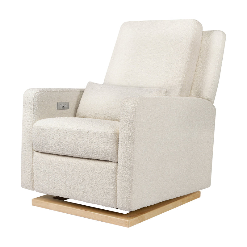 M23085WBLB,Sigi Glider Recliner w/ Electronic Control and USB in Ivory Boucle w/Light Wood Base