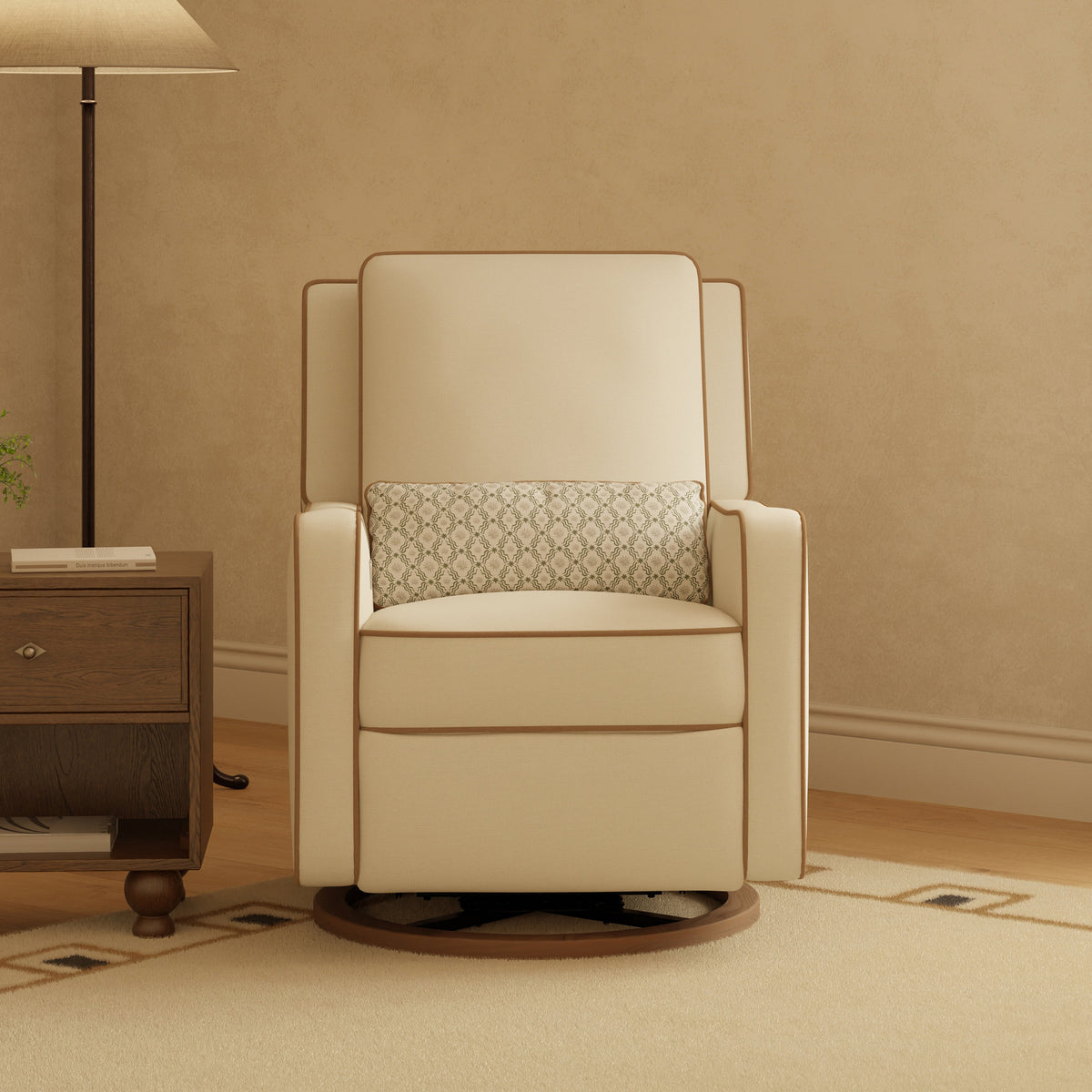 M23085PCMTB,Nate Berkus x Babyletto Sigi Power Recliner in Performance Cream Linen w/ Toffee Base