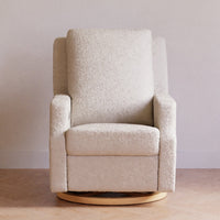 M22286WBLB,Crewe Electronic Swivel Glider Recliner in Ivory Boucle w/Light Wood Base
