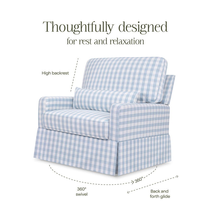 M21797BGH,Crawford Chair and a Half Pillowback Swivel Glider in Blue Gingham