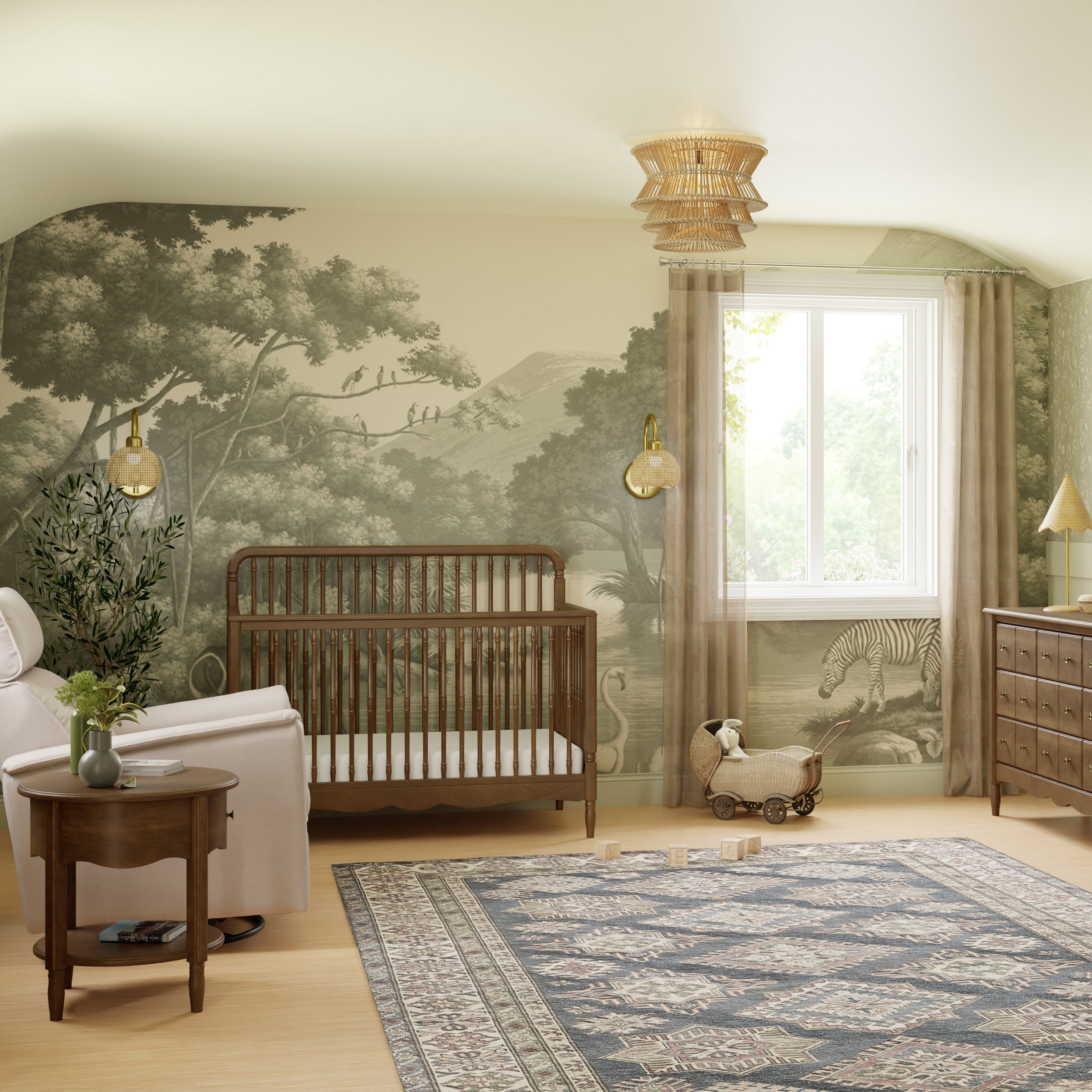 M7141NL,Liberty 4-in-1 Convertible Spindle Crib in Natural Walnut