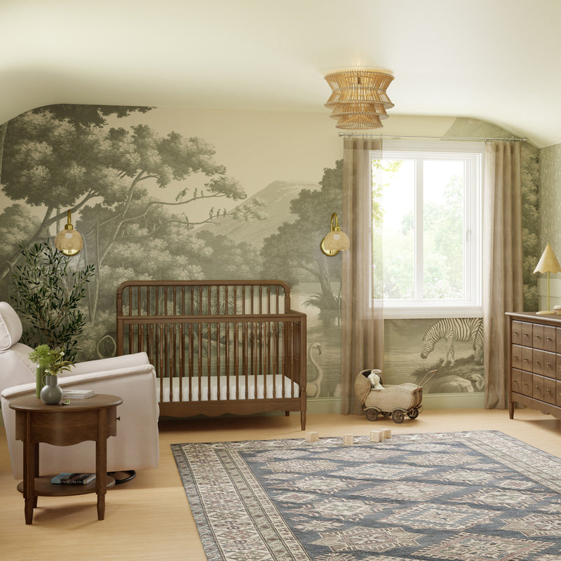 M7141NL,Liberty 4-in-1 Convertible Spindle Crib in Natural Walnut