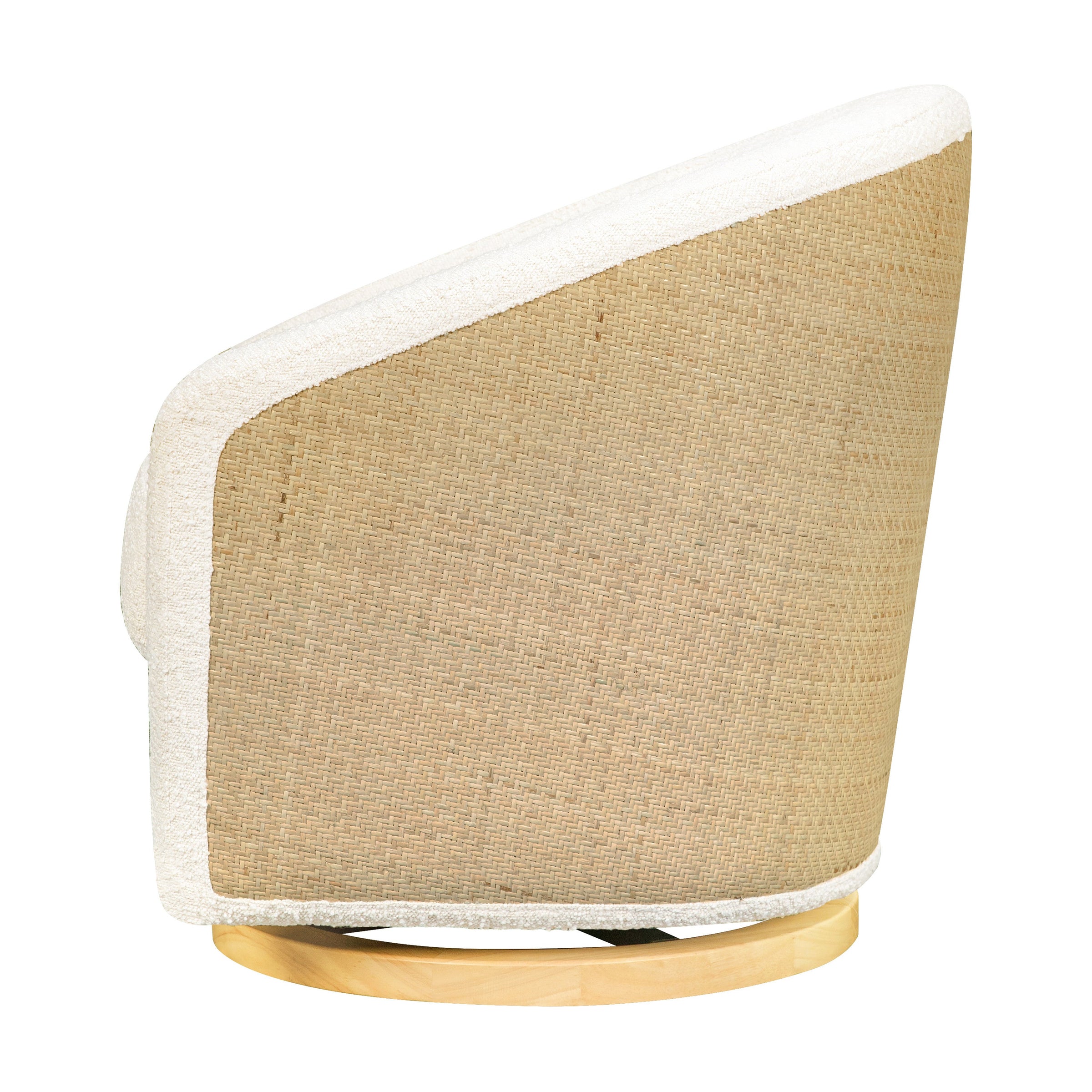 M5887WBCL,Madison Swivel Glider in Ivory Boucle and Cane w/Light Wood Base