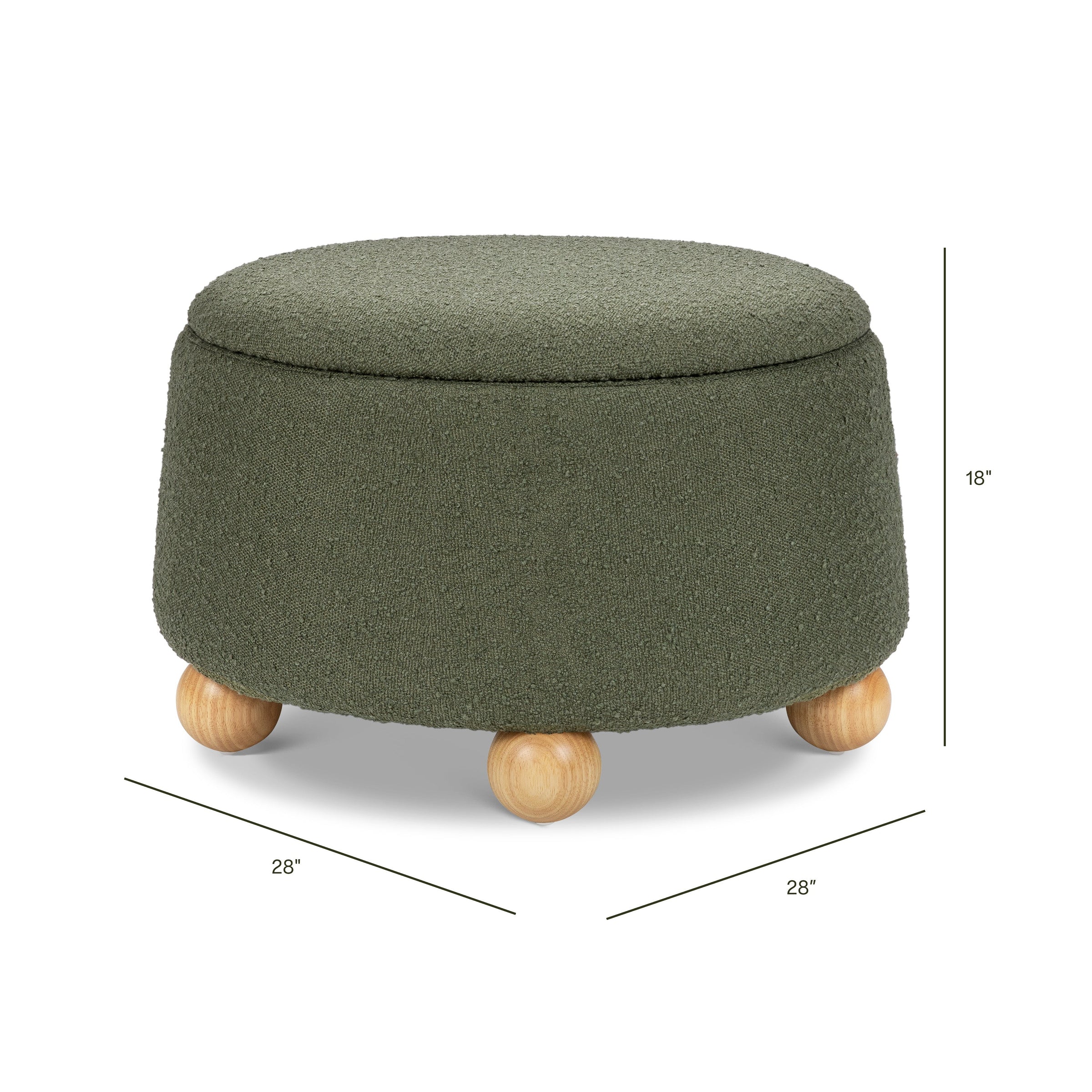 M30985POBHF,Tuffet Storage Ottoman in Performance Olive Boucle w/Honey Ball Feet