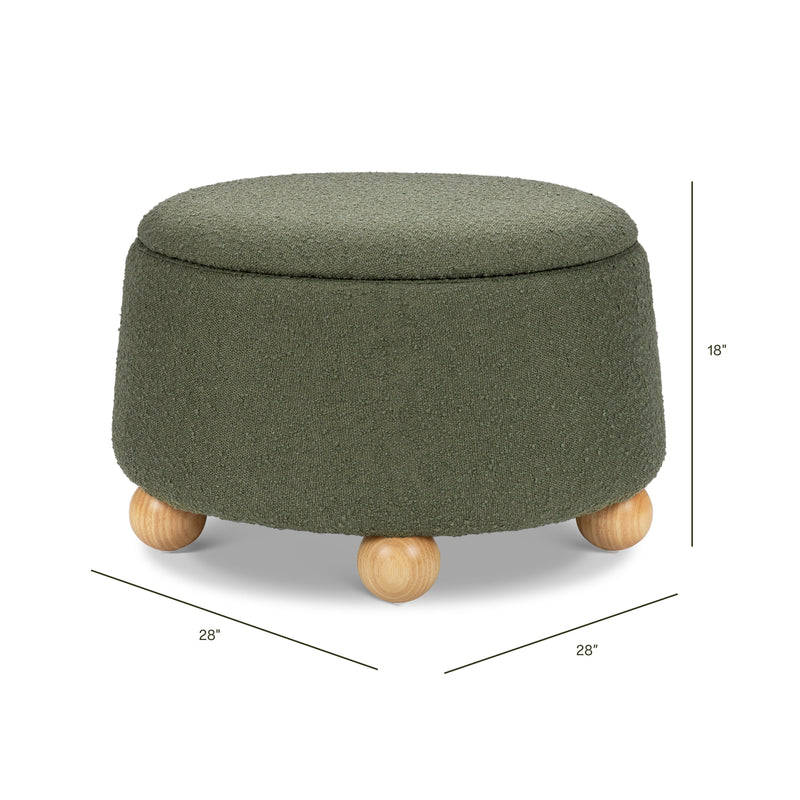 M30985POBHF,Tuffet Storage Ottoman in Performance Olive Boucle w/Honey Ball Feet