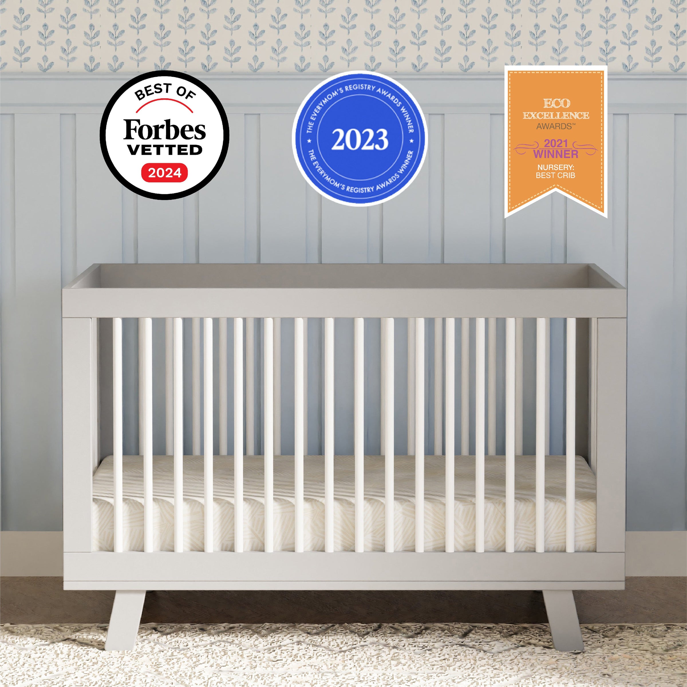 M4201GW,Hudson 3-in-1 Convertible Crib w/Toddler Bed Conversion Kit in Grey/White