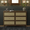 M23716NLBC,Marin with Cane 6 Drawer Assembled Dresser in Natural Walnut and Blonde Cane