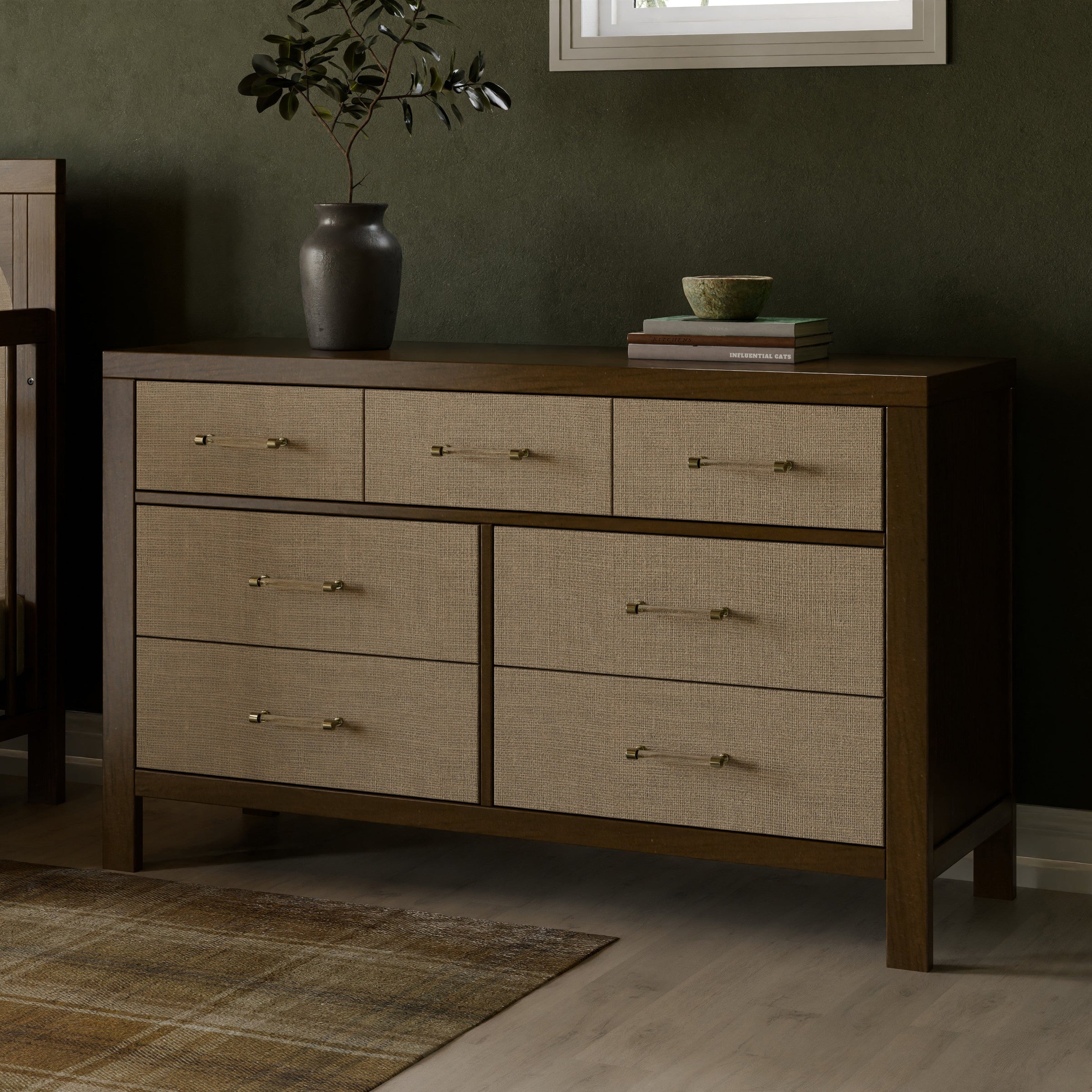 M24816NLPSEW,Eloise 7-Drawer Assembled Dresser in Natural Walnut & Performance Sand Eco-Weave