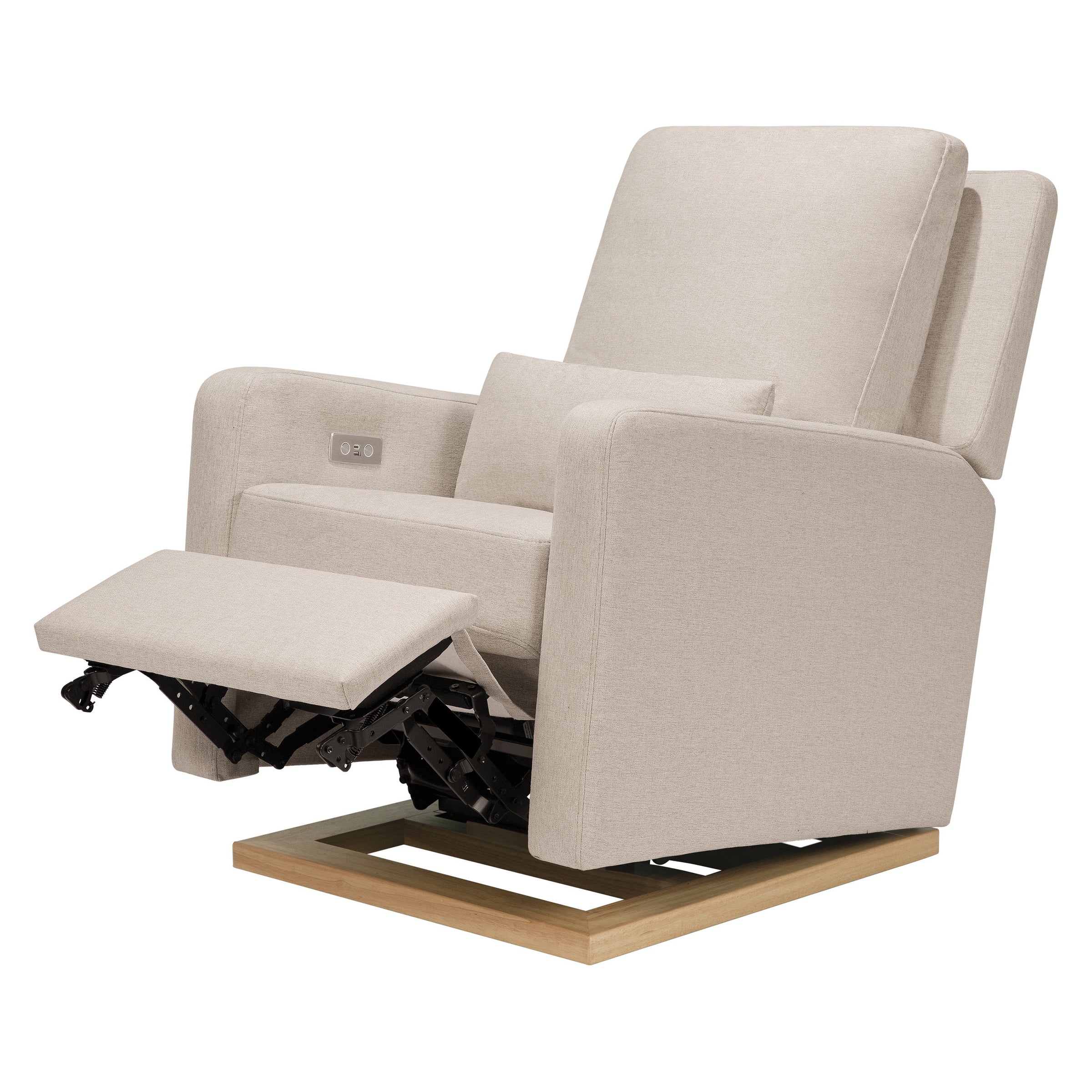 M23085PBEWLB,Sigi Glider Recliner w/ Electronic Control and USB in Performance Beach Eco-Weave w/Light Wood Base