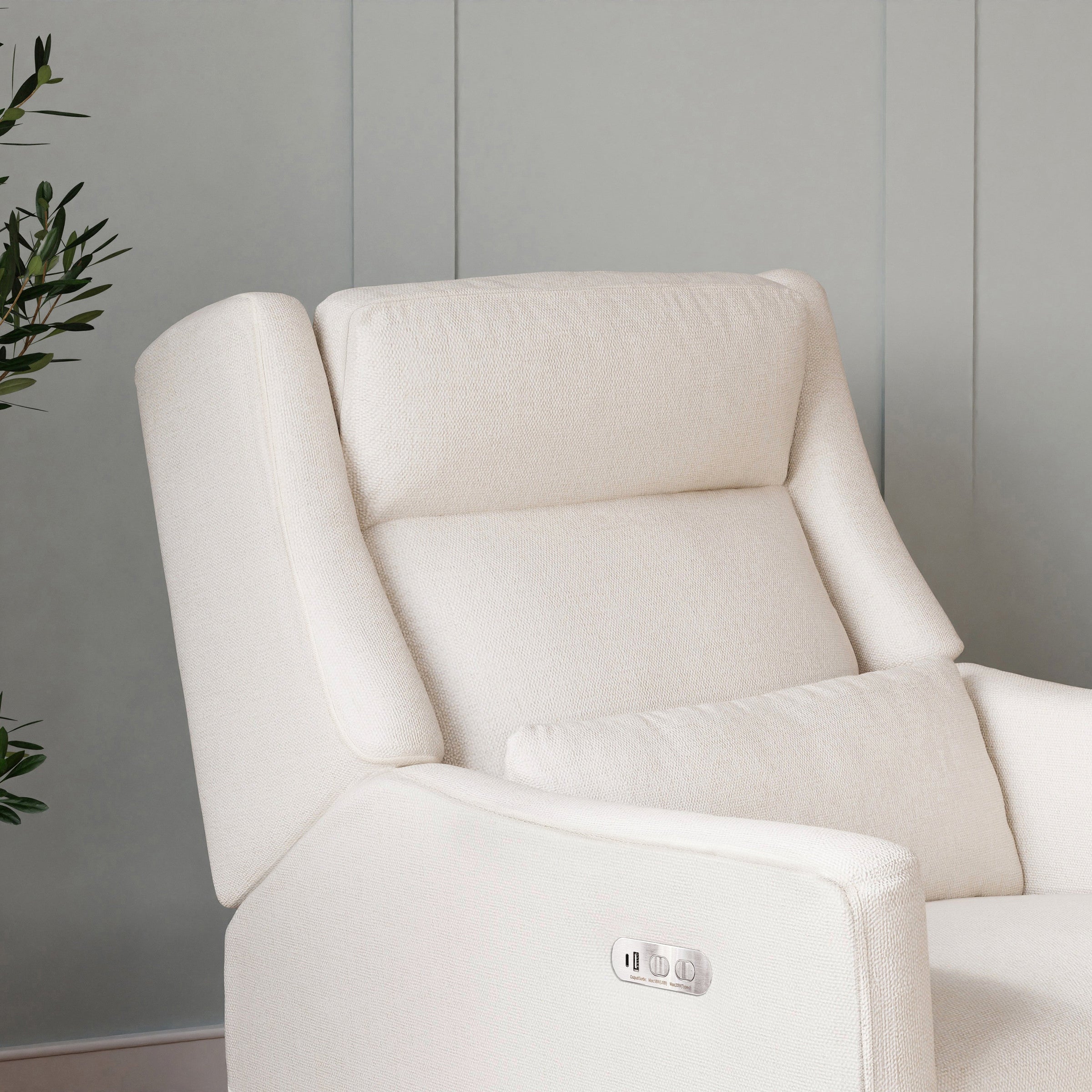 M11286PCMEW,Kiwi Plus Power Glider Recliner w/ Power Headrest in Performance Cream Eco-Weave