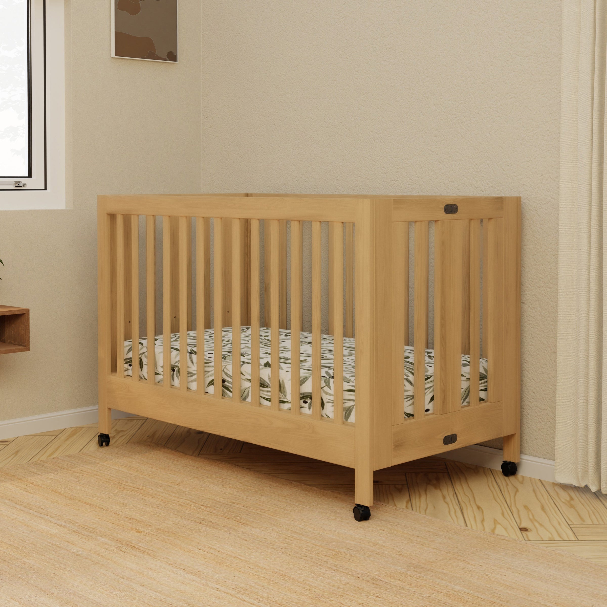 M6601HY,Maki Full-Size Folding Crib w/ Toddler Bed Conversion Kit in Honey