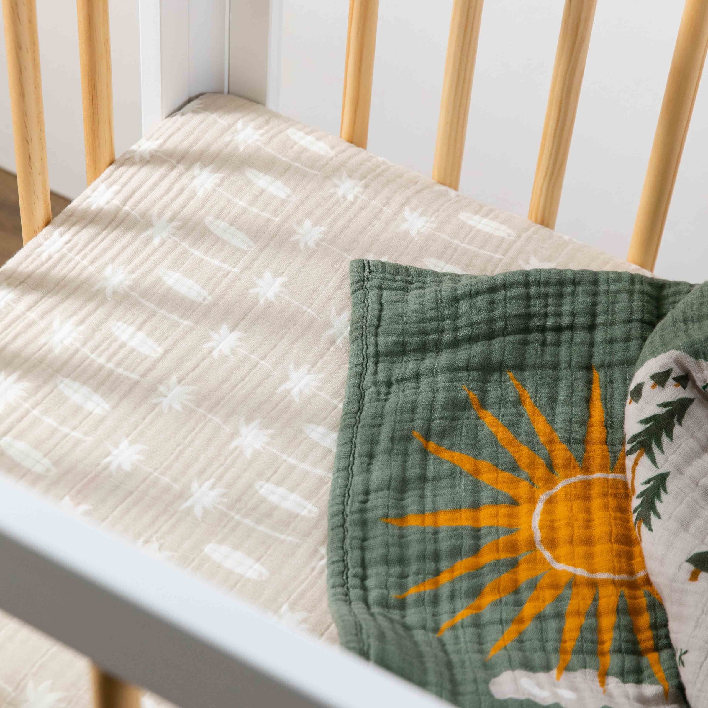 T27036,Beach Bum Muslin Mini Crib Sheet in GOTS Certified Organic Cotton