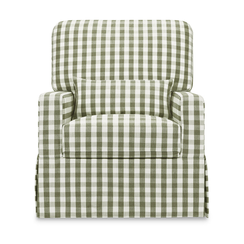 M21787GGH,Crawford Pillowback Comfort Swivel Glider in Moss Green Gingham