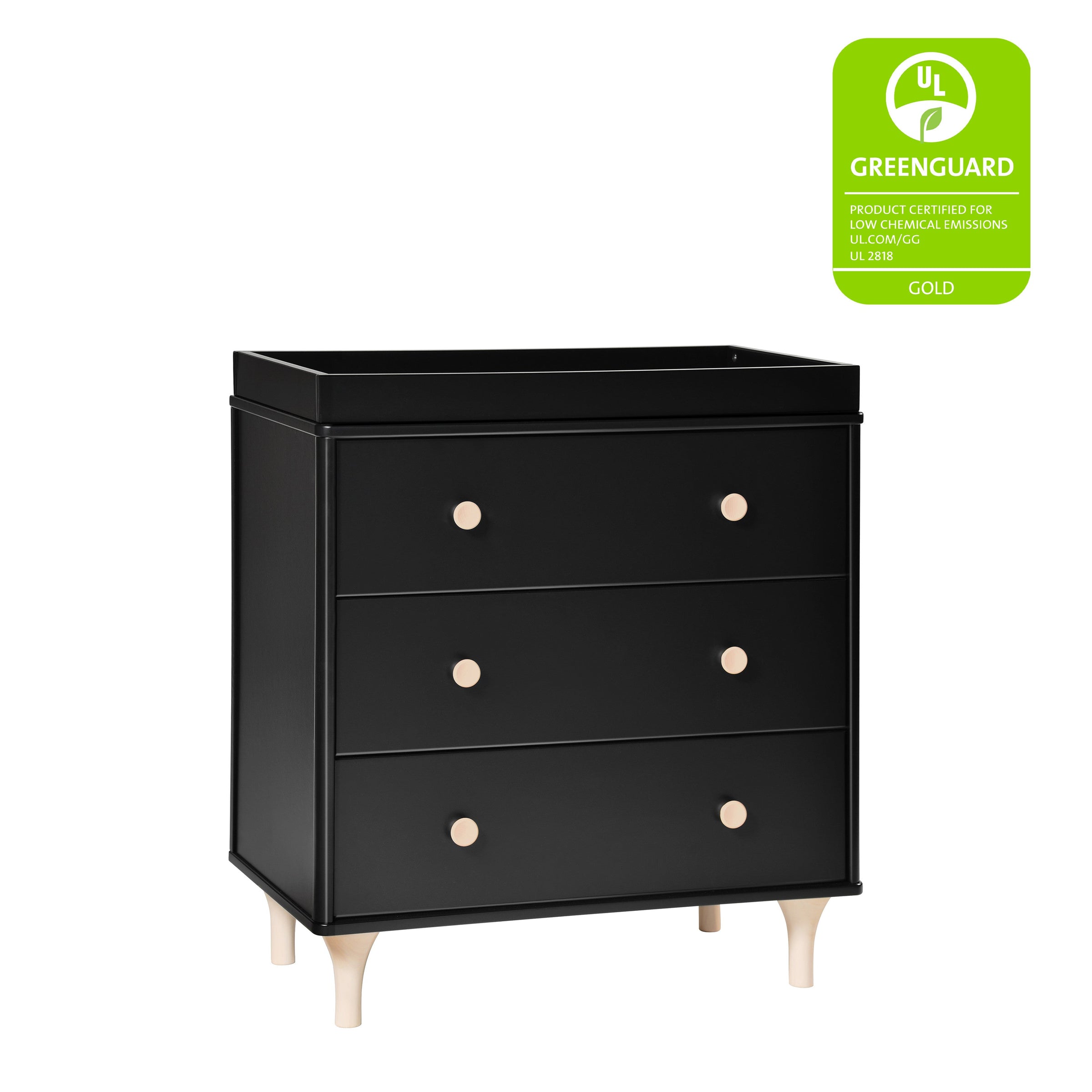 M9023BNX,Lolly 3-Drawer Changer Dresser w/Removable Changing Tray in Black/Washed Natural