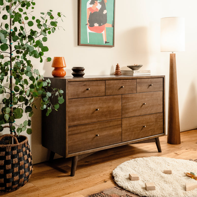 M15916NL,Palma 7-Drawer Double Dresser  Assembled in Natural Walnut