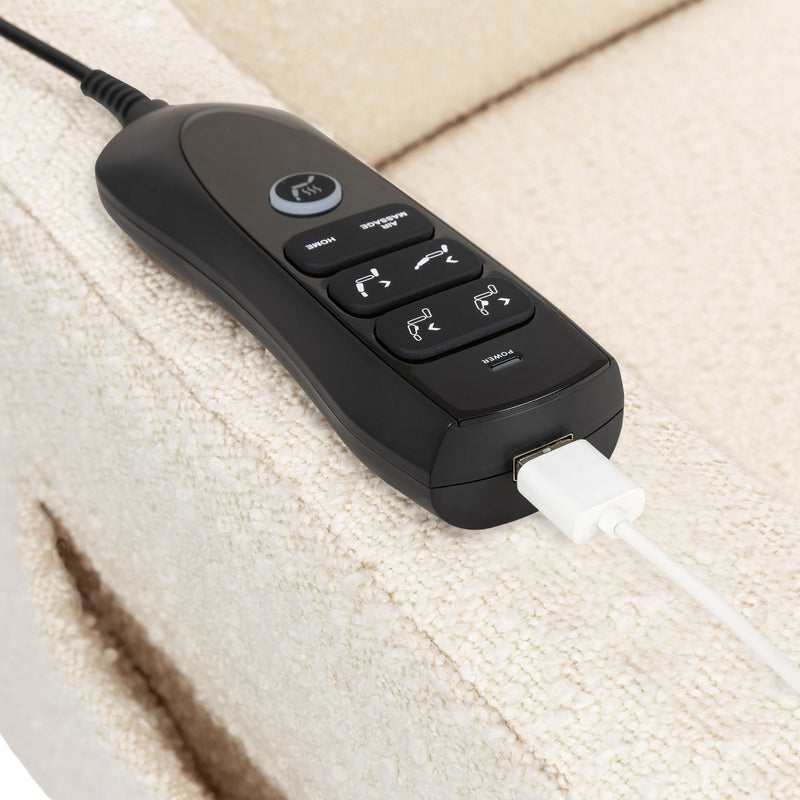 M11283PWB,Kiwi Deluxe Power Glider Recliner w/Heat&Massage in Performance Ivory Boucle