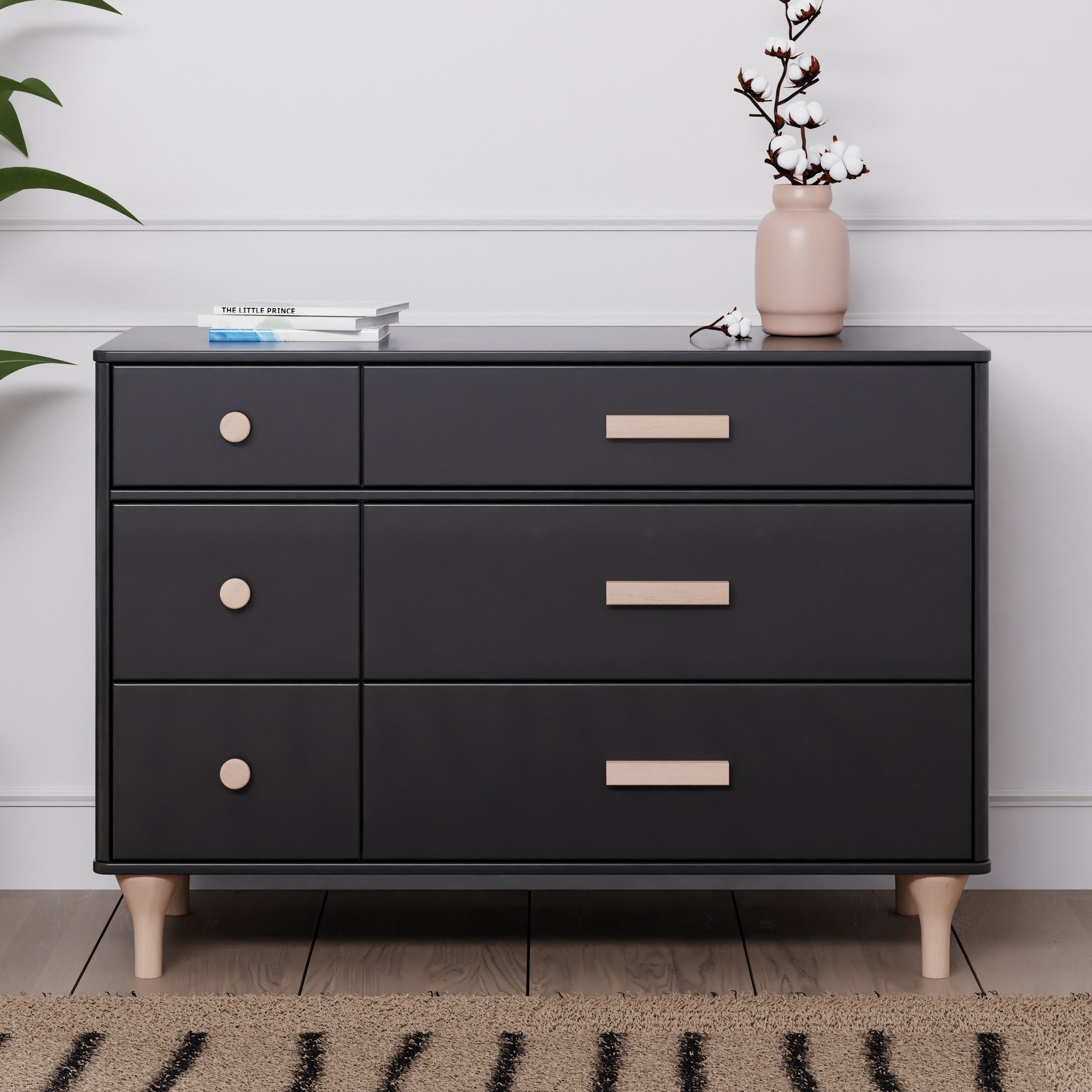 M9016BNX,Lolly 6-Drawer Double Dresser  Assembled in Black/Washed natural