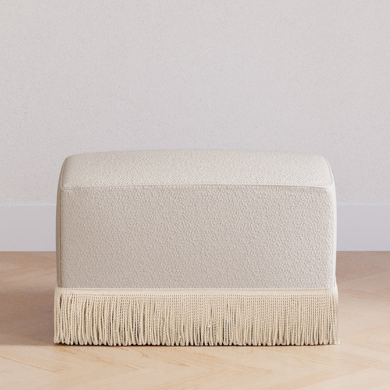 M21785WBIF,Crawford Gliding Ottoman in Ivory Boucle with Ivory Tassel Fringe