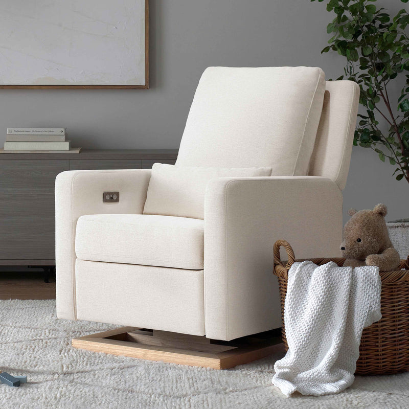 M23085PCMEWLB,Sigi Glider Recliner w/ Electronic Control and USB in Performance Cream Eco-Weave w/Light wood base