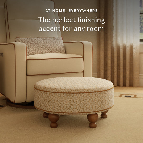 M33385BSRCTF,Nate Berkus x Babyletto Astre Ottoman in Perf Bronze Star Eco-Crossweave w/Toffee feet