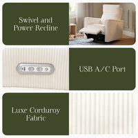 B17186YC,Willa Plus Power Glider Recliner w/ Power Headrest in Ivory Corduroy