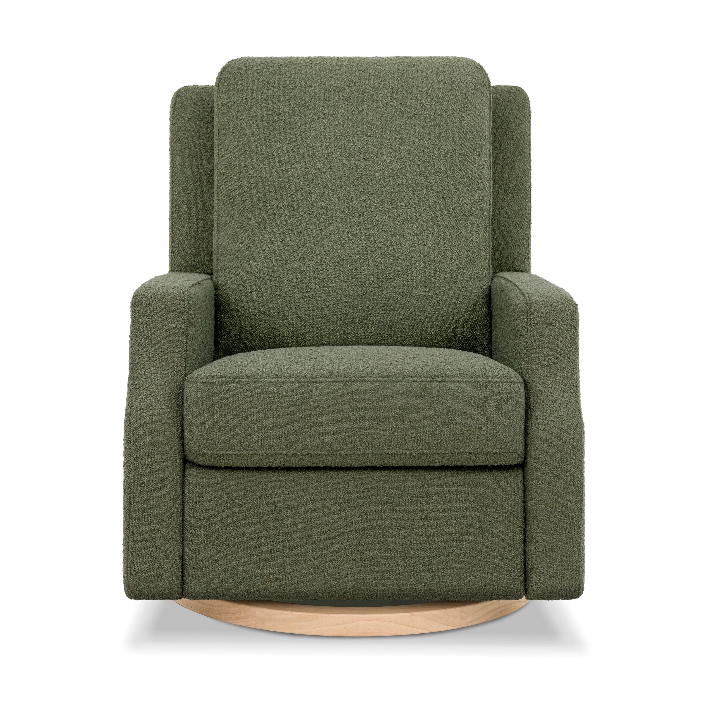 M22287OBLB,Crewe Recliner and Swivel Glider in Olive Boucle w/Light Wood Base