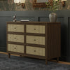 M23716NLBC,Marin with Cane 6 Drawer Assembled Dresser in Natural Walnut and Blonde Cane