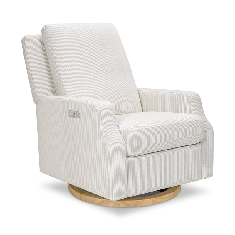 M22286FCSLB,Crewe Electronic Swivel Glider Recliner in Fog Chatham Stripe Performance Eco-Weave w/LB