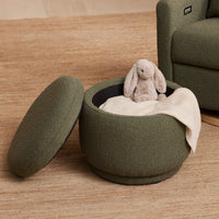 M22985OB,Enoki Storage Ottoman in Olive Boucle